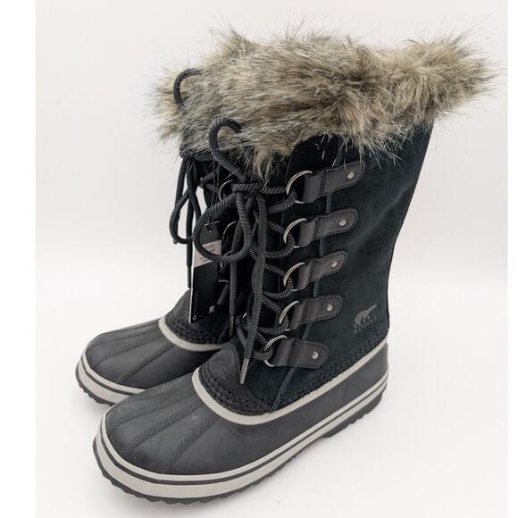 Sorel Women's Joan Of Arctic Leather Snow Boot Lace-Up Black Size US8 EU39 - Picture 1 of 13